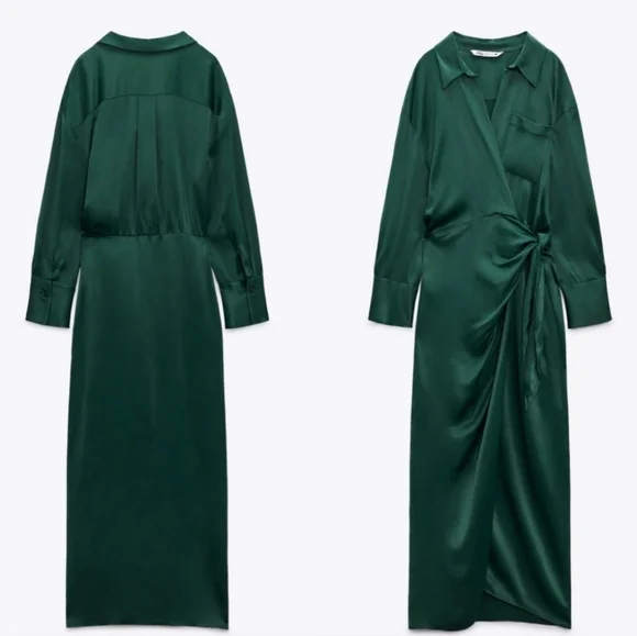 NWT Zara Long Green Shirt Dress, Size S - Picture 8 of 12